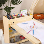 PlayfulPals Kids Art Table with 2 Chairs Set, Toddler Craft Desk with Storage Shelves, Drawing Table with Paper Roller Yellow