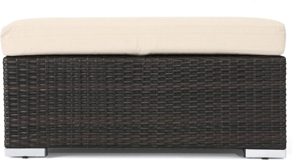 roomfitters Outdoor Wicker Ottoman with Cushion for Stylish Patio Furniture, Versatile Garden Footrest or Extra Seating, Comfortable and Durable, Beige