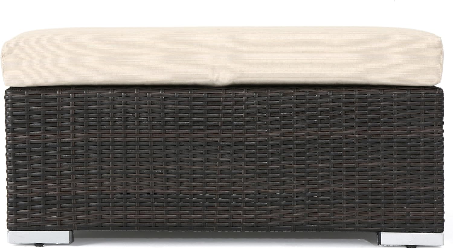 roomfitters Outdoor Wicker Ottoman with Cushion for Stylish Patio Furniture, Versatile Garden Footrest or Extra Seating, Comfortable and Durable, Beige