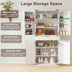GRUSIGN 72" Kitchen Pantry Storage Cabinet with Doors and Shelves, Wood Farmhouse Pantry Storage with Barn Doors for Kitchen, Dining Room, Living Room
