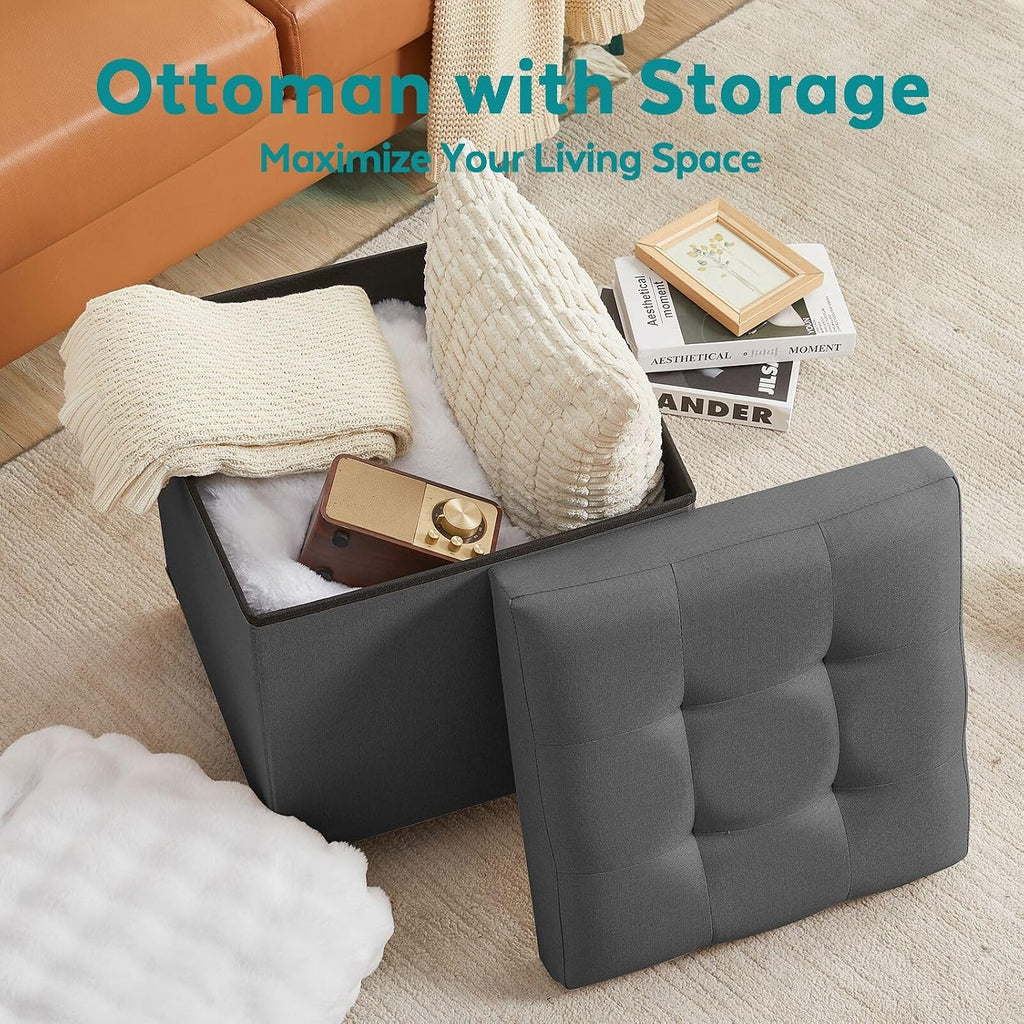 BRIAN & DANY Ottoman with Storage, Square Storage Ottoman for Dorm, Linen Folding Ottoman Foot Stool with Legs for Living Room and Bedroom, 17.7"x17.7"x20" - Gray
