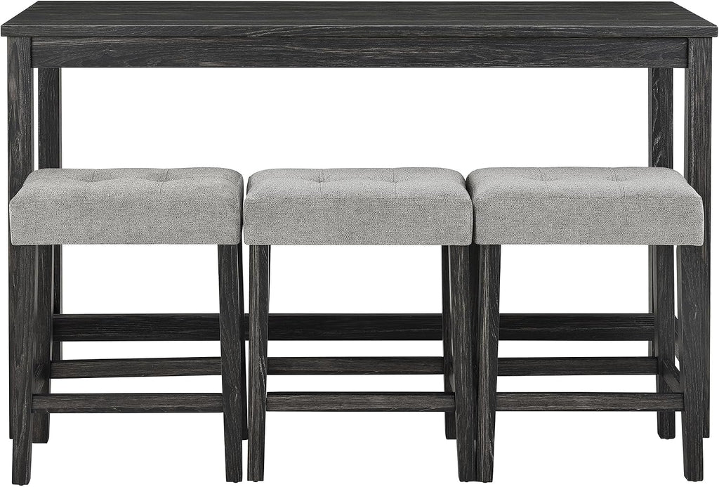 Bar Table Set with Power Outlet, 4 Piece Bar Table and Chairs Set, Industrial Breakfast Table Set, for Living Room/Dining Room/Game Room, Black+Gray