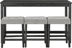Bar Table Set with Power Outlet, 4 Piece Bar Table and Chairs Set, Industrial Breakfast Table Set, for Living Room/Dining Room/Game Room, Black+Gray