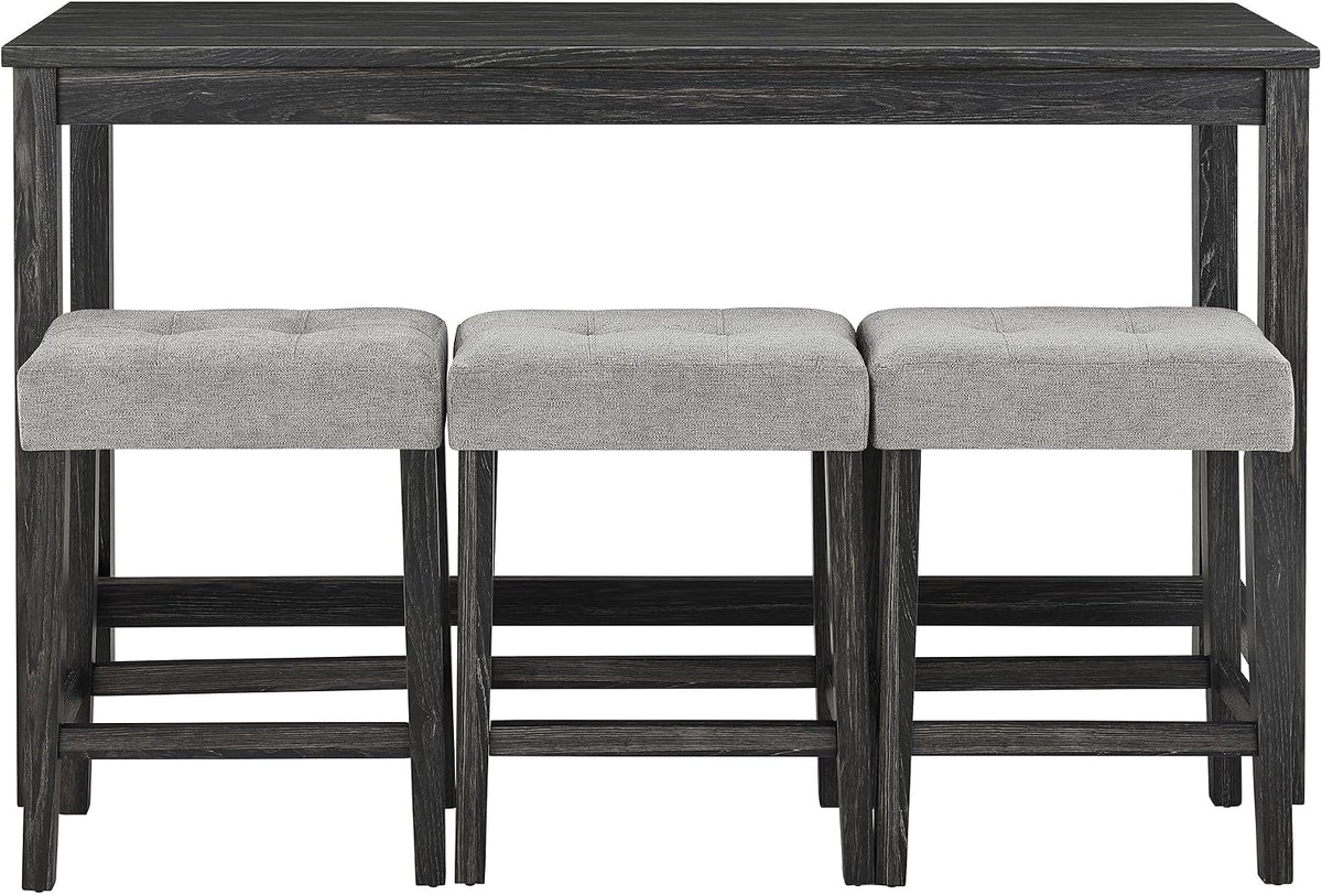 Bar Table Set with Power Outlet, 4 Piece Bar Table and Chairs Set, Industrial Breakfast Table Set, for Living Room/Dining Room/Game Room, Black+Gray