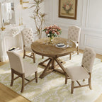 LUMISOL Round Dining Table Set for 4, Farmhouse Kitchen Table Set with Extendable Round Dining Table & 4 Upholstered Chairs, 5-Piece Solid Wood Table and Chairs Set for Dining Room, Natural