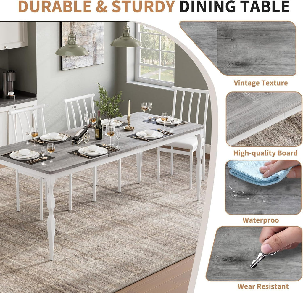 IDEALHOUSE 78 Inch Farmhouse Dining Table for 6-8 People, Rectangular Wood Kitchen Table with Heavy Duty Legs, Kitchen Dining Room Table for Dining Room Kitchen, Wash Grey