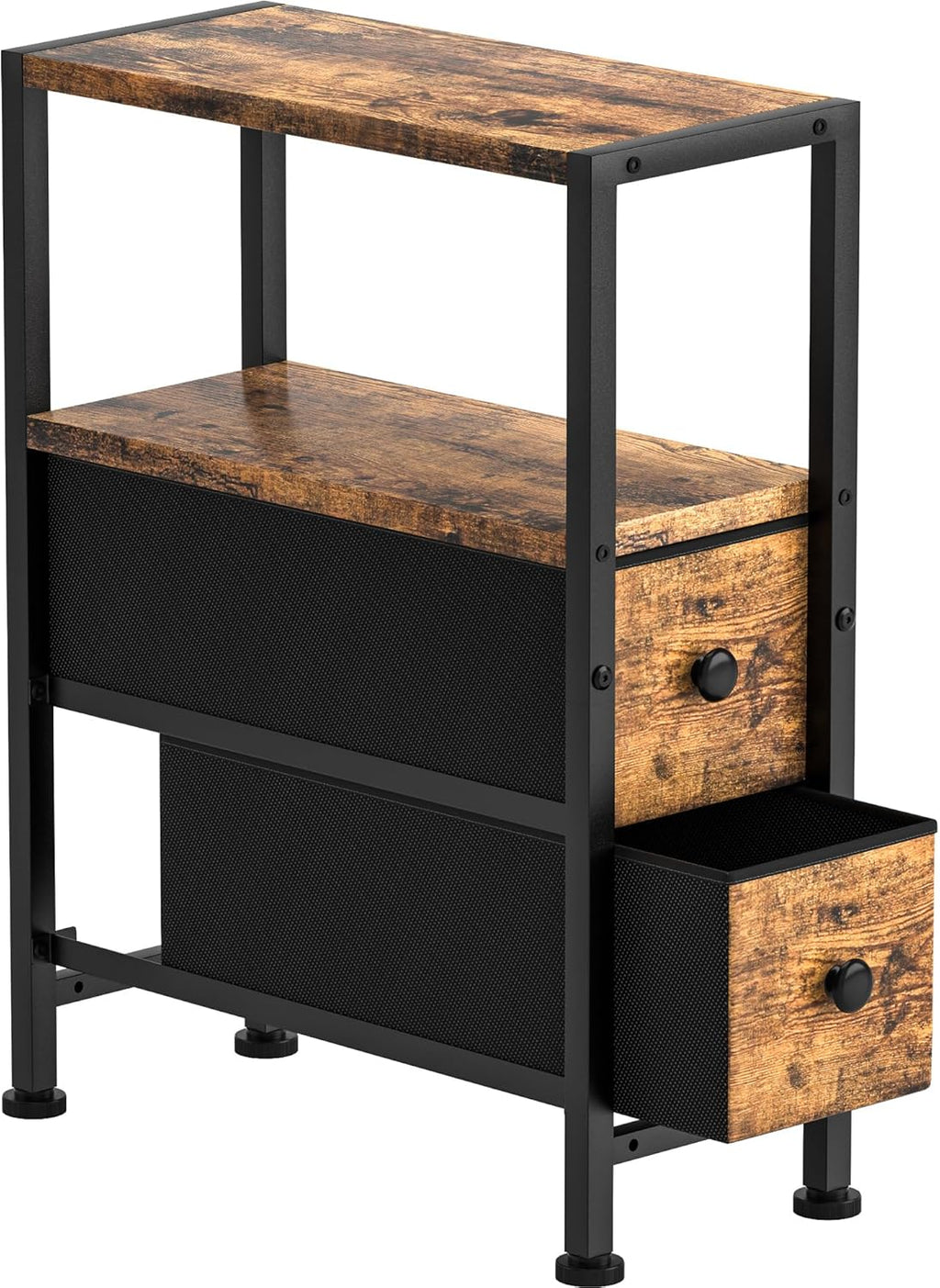 Small Narrow Side Table with Drawers, Skinny End Table for Small Spaces, Slim Nightstand with Storage, sofa bedside Table in Living Room, Bedroom, Study, kitchen and Balcony (Rustic Brown)M-LBZ83B1V1