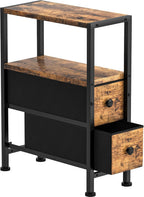 Small Narrow Side Table with Drawers, Skinny End Table for Small Spaces, Slim Nightstand with Storage, sofa bedside Table in Living Room, Bedroom, Study, kitchen and Balcony (Rustic Brown)M-LBZ83B1V1