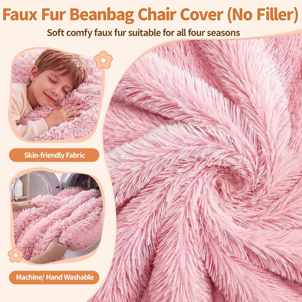 Stuffed Animal Storage Bean Bag Chair Cover, Soft Bean Bag Cover | Fluffy Faux Fur Stuffed Animal Storage Chair, Non-Slip Bottom, Fill with Plush Toys or Blankets, for Kids Teens Adults Girls