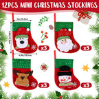 Shappy 12 Pcs Mini Christmas Stockings Bulk 7" Small Felt Christmas Stockings Snowman Polar Bear Santa Claus Reindeer, Candy for Xmas Tree Fireplace Family Pet Party Favors Gift(Green,Sequins)