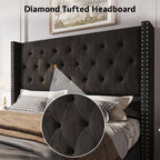PaPaJet Queen Velvet Bed Frame with 49.2" Tall Wingback Headboard, Black