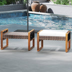 RELAX4LIFE Wicker Outdoor Ottomans for Patio - Set of 2 Rattan Outside Footstool w/Removable Cushion, Wood & Metal Frame, 3-in-1 Foot Rest, Extra Seating & Side Tables for Porch Backyard Poolside