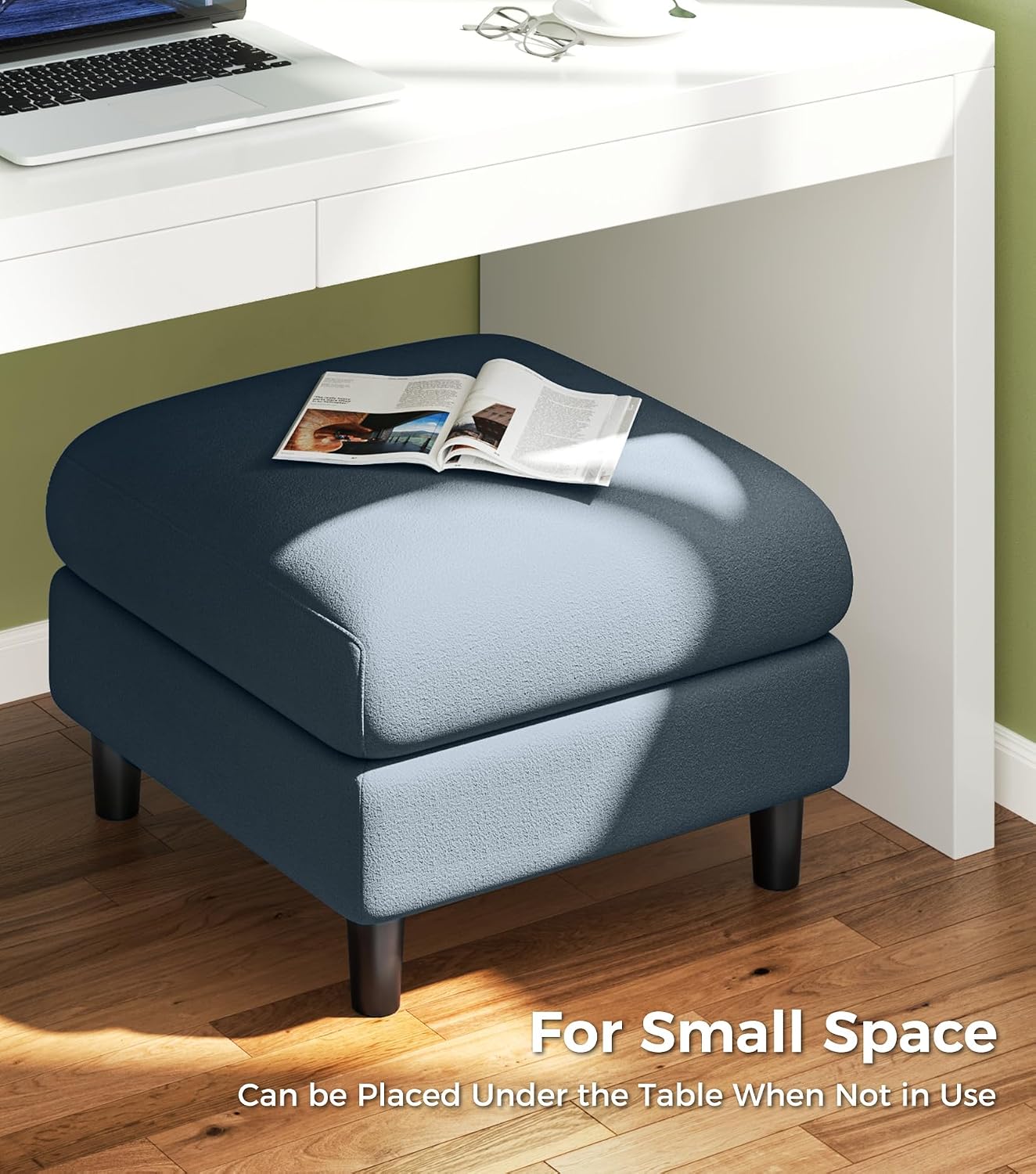 Welzona Teddy Storage Ottoman, 26.7"Large Living Room Ottoman, Coffee Table | All-Wood Ottomans with Storage, Tool-Free Setup Bench for Bedroom, for Welzona Loveseat Sofa Couch Living Room Set, Blue Grey