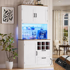 Unikito 72" Tall Pantry Cabinet, Kitchen Pantry Storage Cabinet with LED Light & Outlet, Kitchen Hutch Bar Cabinet with Microwave Stand, Wine Rack, Drawers and Shelves, Cupboard for Dining Room, White