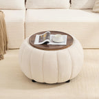 30 Inch Round Storage Ottoman Coffee Table for Living Room, Bedroom | Teddy Fabric , Anti-Slip Lid, ottoman foot rest, Pumpkin Shape