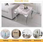 Marble End Table, Modern White Faux Marble Sofa Side Table with Silver Stainless Steel Legs, Luxury Sqaure Accent Side Table Bedside Table Nightstand for Living Room Bedroom Office