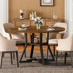 RALGEND Round Dining Table for 4-6, 43" Circle Dining Table with Wooden Tabletop, Kitchen Table with Storage & Weighted Base, Round Dinner Table for Kitchen, Living Room, Rustic Brown and Black