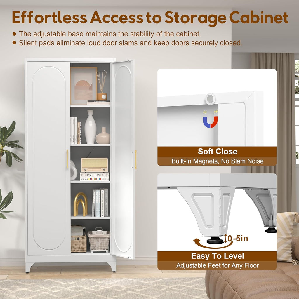 UNICOLY 75" Tall Pantry Storage Cabinet with Doors and 4 Adjustable Shelves, Freestanding Cupboard for Kitchen, Dining Room, Living Room, Bathroom, White