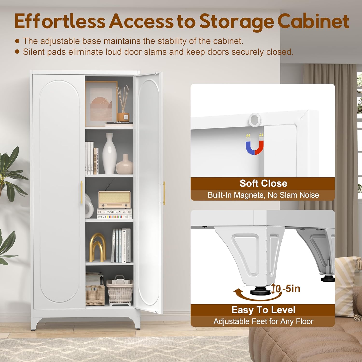 UNICOLY 75" Tall Pantry Storage Cabinet with Doors and 4 Adjustable Shelves, Freestanding Cupboard for Kitchen, Dining Room, Living Room, Bathroom, White