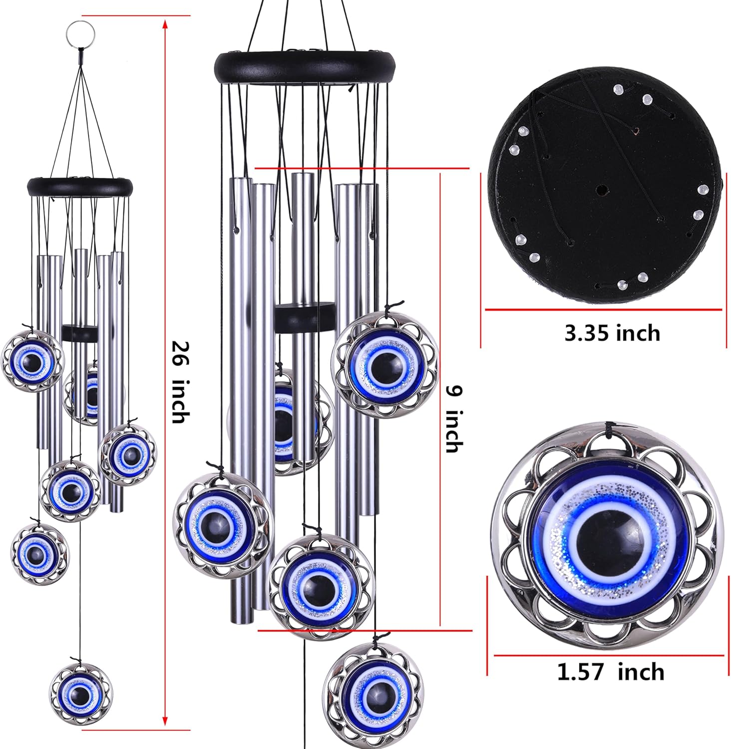 Blue Evil Eye Amulet Wind Chimes Outdoor Hanging Decor, Mobile Evil Eye Blessing Windcatcher, Evil Eye Wind Bells, Blue Evil Eye Wind Chimes for Home, Gift for Mom, Balcony, Patio, Garden Decoration