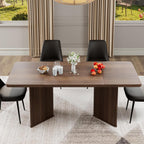 71 inch Rectangular Wood Dining Table for 6-8 People, Modern Fluted Pedestal Kitchen Table, Heavy Duty Waterproof Thickened Tabletop, Farmhouse Long Dinner Table for Home Restaurant, Walnut Brown