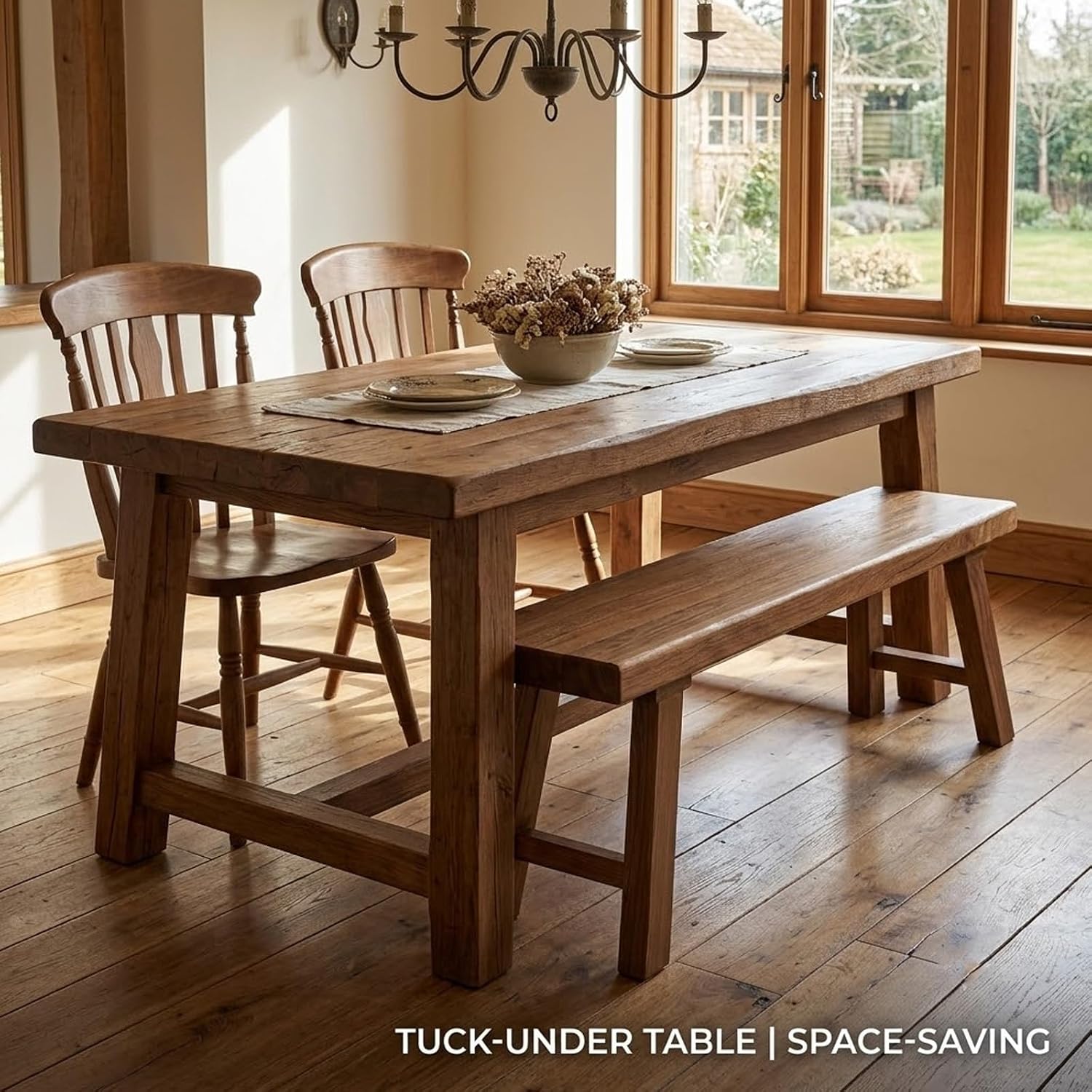 Solid Wood Bench for Entryway, 30" 36" 42" 48" 54" 60" Farmhouse Wood Dining Bench, Rustic Indoor Seating for Kitchen, Living Room & End of Bed(L: 28" x W:12" x H:18")