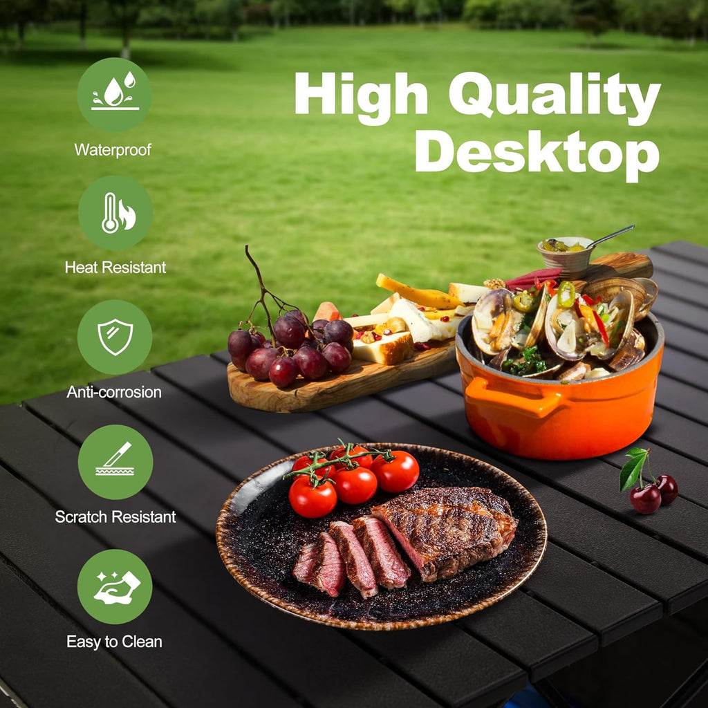 LET'S CAMP Folding Camping Table, Aluminum Roll-up Picnic Backpacking Table | Adjustable Height Camping Table Portable Picnic Dining Table Folding Card Table w/Handle Lightweight for Indoor Outdoor