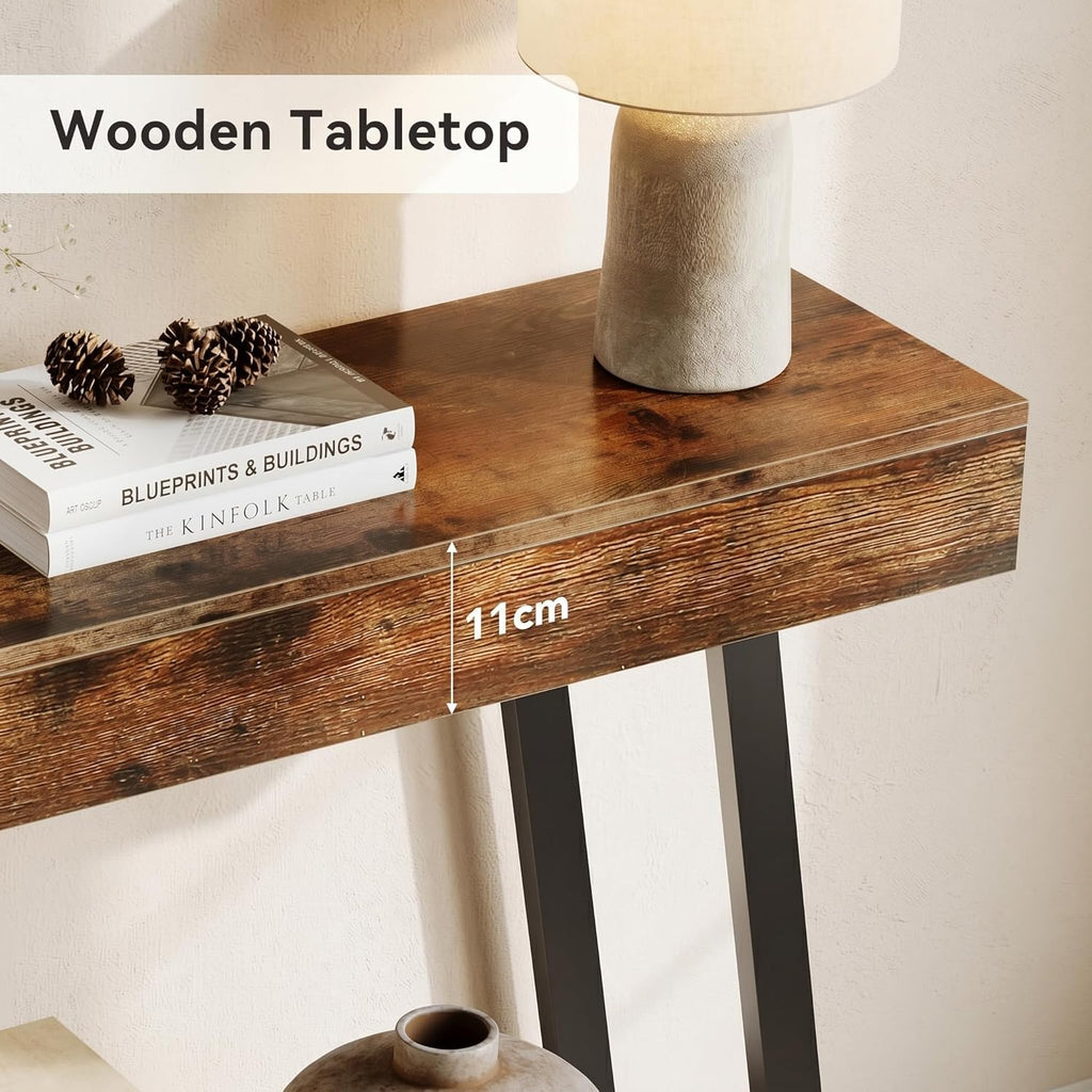 LITTLE TREE 41-Inch Console Table with Geometric Metal Frame, Rustic Brown, Entryway Tables, Storage Shelves, 2-Tier, Industrial, Hallway Sofa Table, Accent Table, Living Room