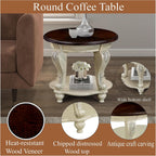P PURLOVE 22'' Two Tone Round End Table with Shelf for Living Room, Solid Wood Frame, Easy Assemble (Beige and Espresso)