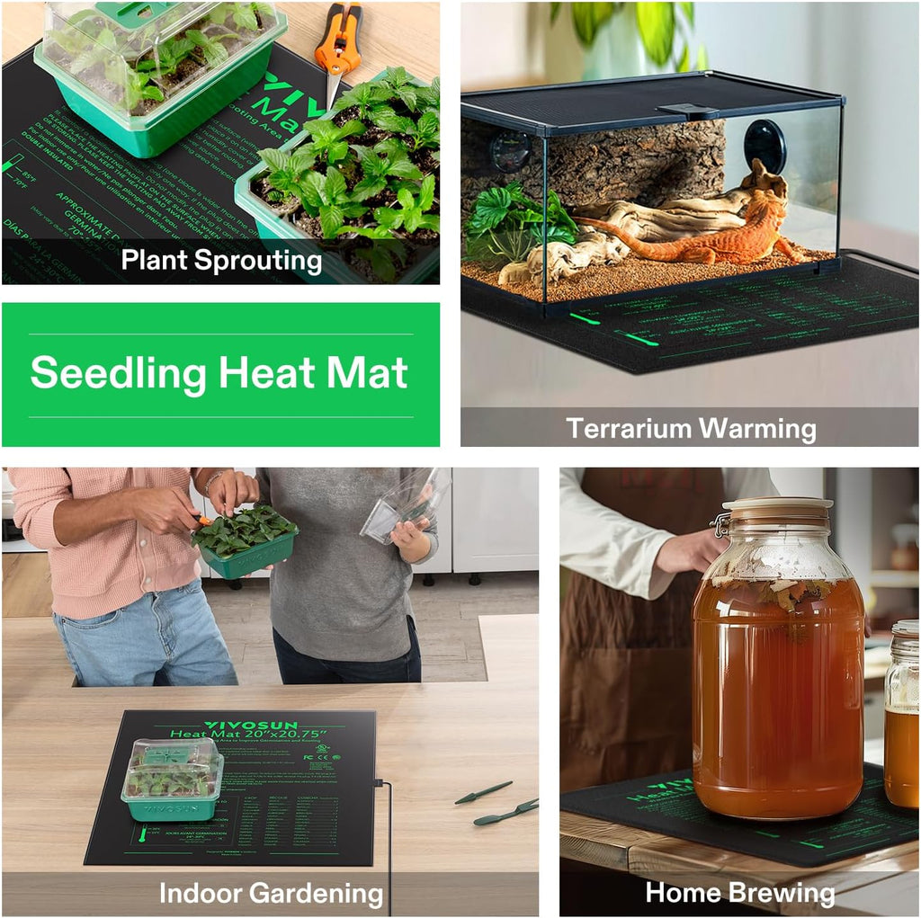 VIVOSUN Durable Waterproof Seedling Heat Mat 20" x 20.75" UL & MET-Certified Warm Hydroponic Heating Pad for Germination, Indoor Gardening, Greenhouse