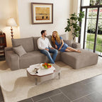 95" Cloud Sectional Couch with L-Shape Chaise, Modular Comfy Sofa Chaise Longue, Upholstered Corduroy Couches Sleeper with Deep Seat for Living Room Bedroom, No Assembly Required(Camel, Right Facing)