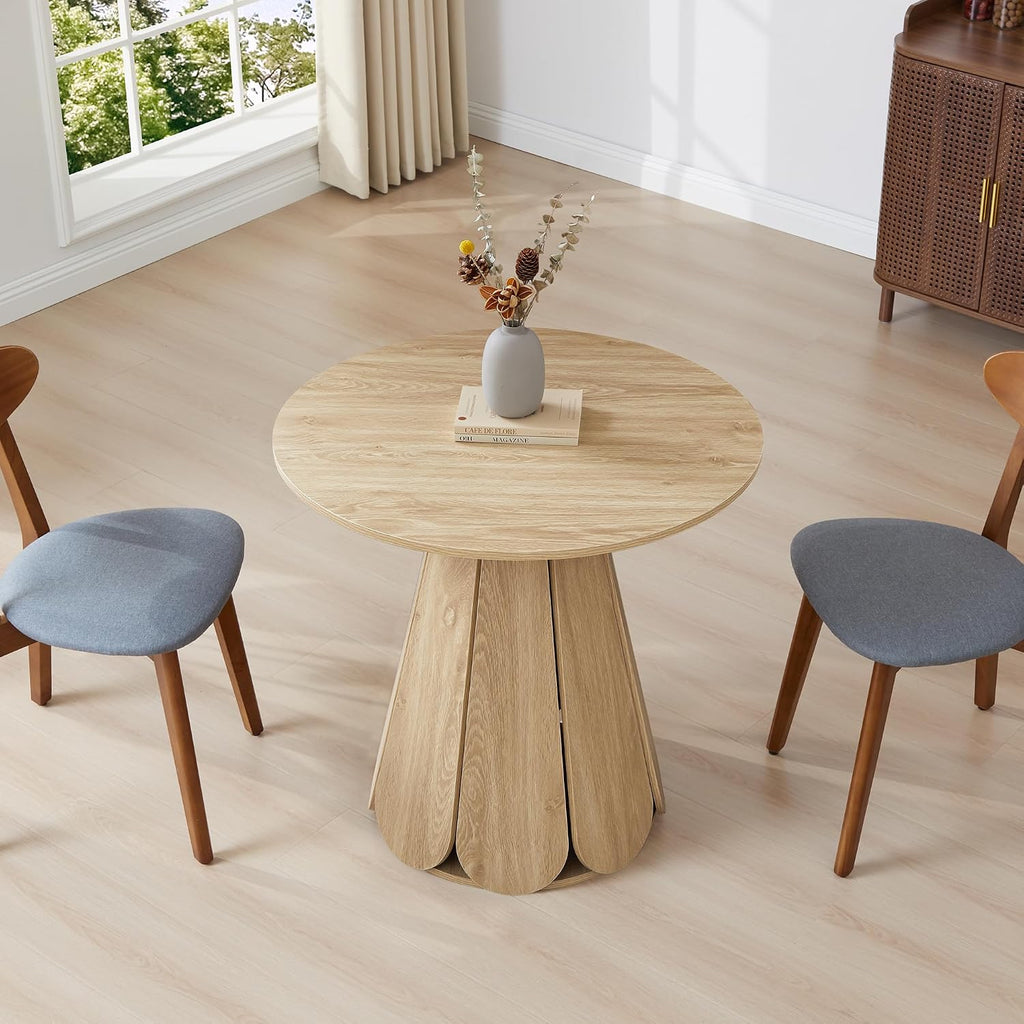 31.5" Round Dining Table for 2-4 People, Modern Small Kitchen & Dining Room Table with Pedestal Base, Space Saving Farmhouse Wood Table for Apartment & Small Spaces, Natural
