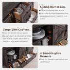 T4TREAM Farmhouse Sideboard Buffet Cabinet with Storage, 31.2'' Tall Kitchen Cabinet with 2 Sliding Barn Doors and 4 Drawers, Rustic Wood Coffee Bar Table for Dining Room, Dark Rustic Oak
