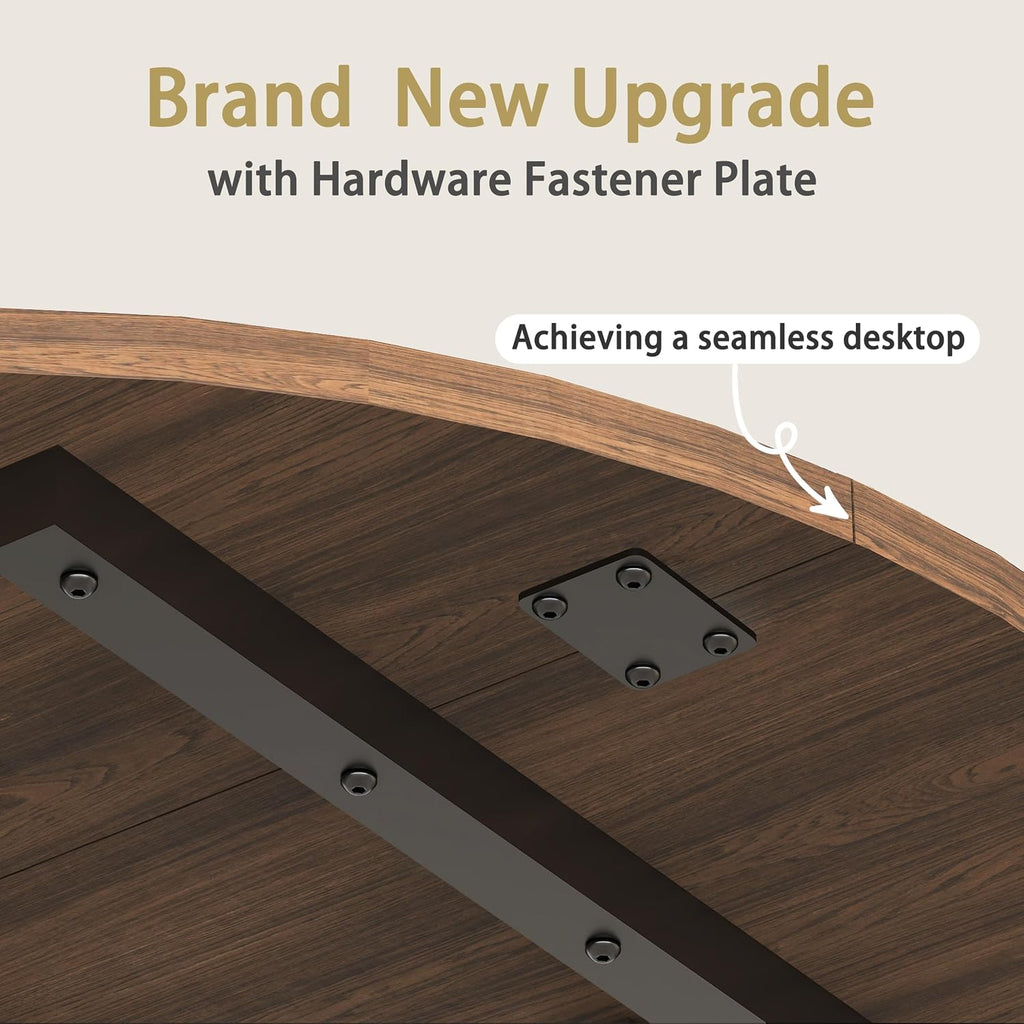 59'' Round Dining Table for 8, Wood Round Dinner Tables with Metal Base, Kitchen Table with Waterproof Tabletop, Dark Brown
