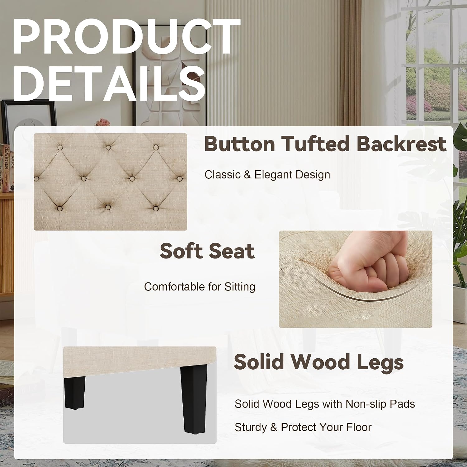 Settee Bench with Back Small Loveseat for Dining Room Living Room Entryway Modern Upholstered Banquette Button Tufted Mini Couch with Wood Legs Cream