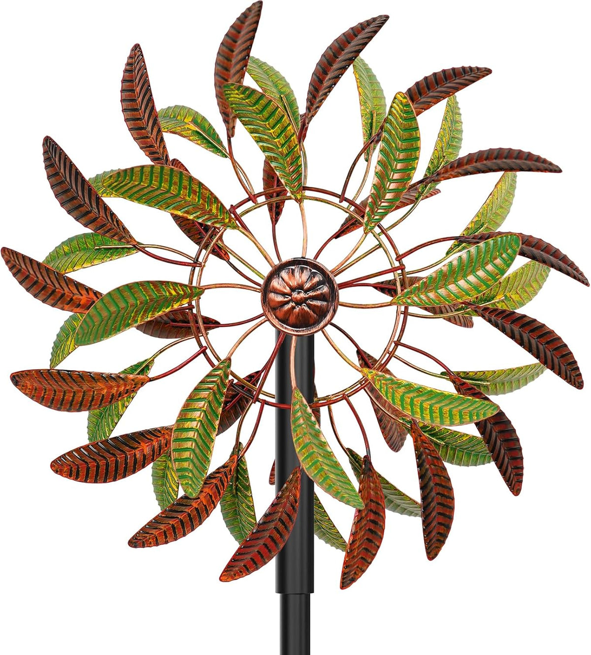 Metal Garden Wind Spinners Outdoor, 360 Degrees Kinetic Yard Windmills Garden Decor for Outside, Wind Sculptures & Spinners for Lawn Patio Ornaments(Brown+Green)