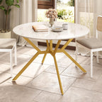 Giantex Folding Dining Table for 4-6 People, 47" Round Drop Leaf Table with Metal Frame, Mid-Century Modern Expandable Kitchen Tables for Small Spaces Dinette Living Room Restaurant (White)