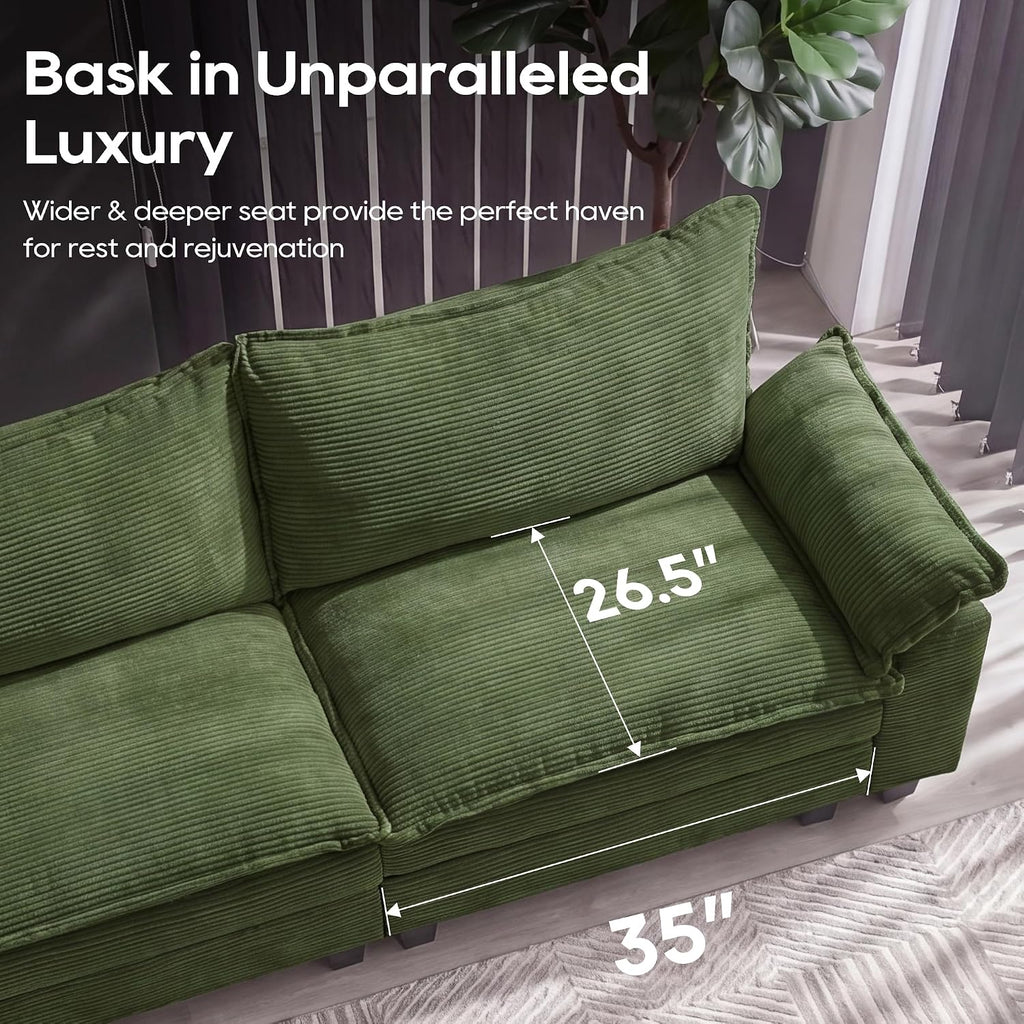 URRED Oversized Modular Sectional Sofa，Solid Green：122" U Shaped | Modern Comfy Cloud Couch with Movable Ottoman and Pillow, Deep Seat Couches for Living Room, Bedroom or Apartment