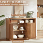 LEYAOYAO Fluted Buffet Cabinet with Storage, 45" Wide Modern Sideboard Credenza with 3 Doors & Open Storage Shelf, Wood Kitchen Console Accent Cabinets, Coffee Bar Table for Dining Room, Tea Brown