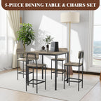 Kitchen Table and Chairs of 4, 5 Piece Dining Table Set | Sturdy Industrial Space Saving Dinette Set for Pub, Family Dinners, Apartment, Gray