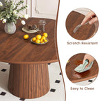 47" Round Dining Table for 4, Modern Farmhouse Kitchen Table with Wood Strip Base, Walnut Finish Circle Tables for Kitchen and Living Room Walnut