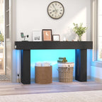 63" Extra-Long Modern Console Table with Charging Station, RGB LED Lights & Storage, Versatile Narrow Sofa Table Behind The Couch, Perfect for Entryway, Hallway or Living Room (Black Light)