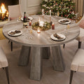 IDEALHOUSE 47" Round Dining Table for 4-6, Wood Kitchen Table with Sturdy Base, Farmhouse Circle Dinner Table for Dining Room, Living Room, 4 Strong Legs, Grey