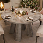 IDEALHOUSE 47" Round Dining Table for 4-6, Wood Kitchen Table with Sturdy Base, Farmhouse Circle Dinner Table for Dining Room, Living Room, 4 Strong Legs, Grey