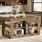 Tribesigns 63 Inch Kitchen Island with Seating and Storage, 3-Tier Farmhouse Stationary Island Table with Large Worktop & Leg Room, Coffee Bar Table with Shelves for Kitchen, Dining Room, Rustic Brown