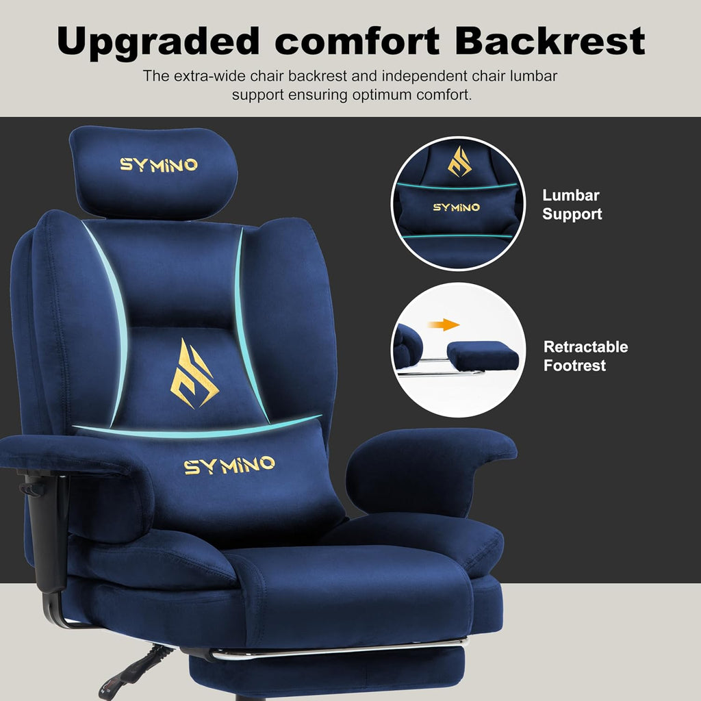 Symino Gaming Chair with Footrest, Up/Down Armrests, Suede Fabric Ergonomic Office Chair, 150° Recline Computer Chair for Desk, Darkblue
