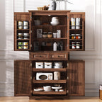 71" Tall Kitchen Pantry Cabinet, Freestanding Storage Cupboard with 3 Pull-Out Organizers, 6 Door Shelves & 2 Drawers, Embossed Texture Finish, for Kitchen Dining Room (Brown 4 doors 2 drawers +MDF)