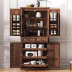 Merax 71" Tall Kitchen Pantry, Farmhouse Storage Cabinet with 6 Door Shelves, 2 Drawers and 3 Adjustable Shelves, Freestanding Rustic Wood Cupboard for Kitchen, Dining Room, Brown