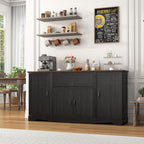 65" Sideboard Buffet Cabinet with Storage, Farmhouse Kitchen Pantries Sideboard Cabinets with Drawer, Wood Coffee Bar Cabinet with Adjustable Shelves, Storage Cabinets for Kitchen, Black