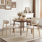 Furniliving Mid Century Modern Dining Chairs Set of 4, 300 lbs Capacity Upholstered Linen Kitchen Chairs with Natural Wood Grain Metal Legs and Ergonomic Curved Back, Beige